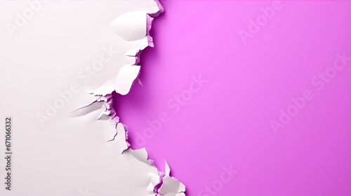  a hole in the wall with a pink background and a torn paper.  generative ai photo