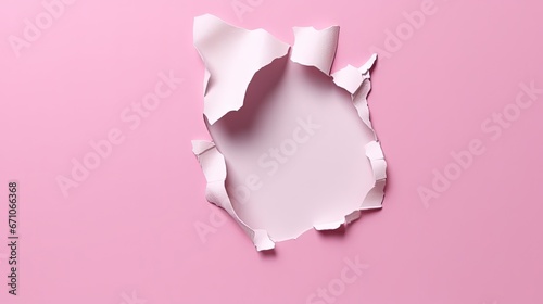  a hole in a pink paper with a white paper background. generative ai