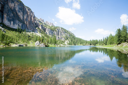 Federa alpine lake landscape  italian dolomites panorama