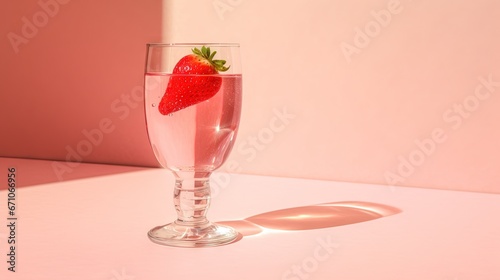  a glass of water with a strawberry on top of it.  generative ai