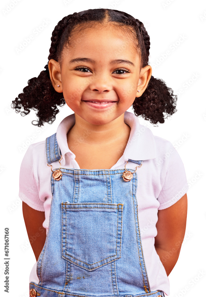 Φωτογραφία Portrait, child with a smile and girl with happiness on isolated, transparent or png background mockup