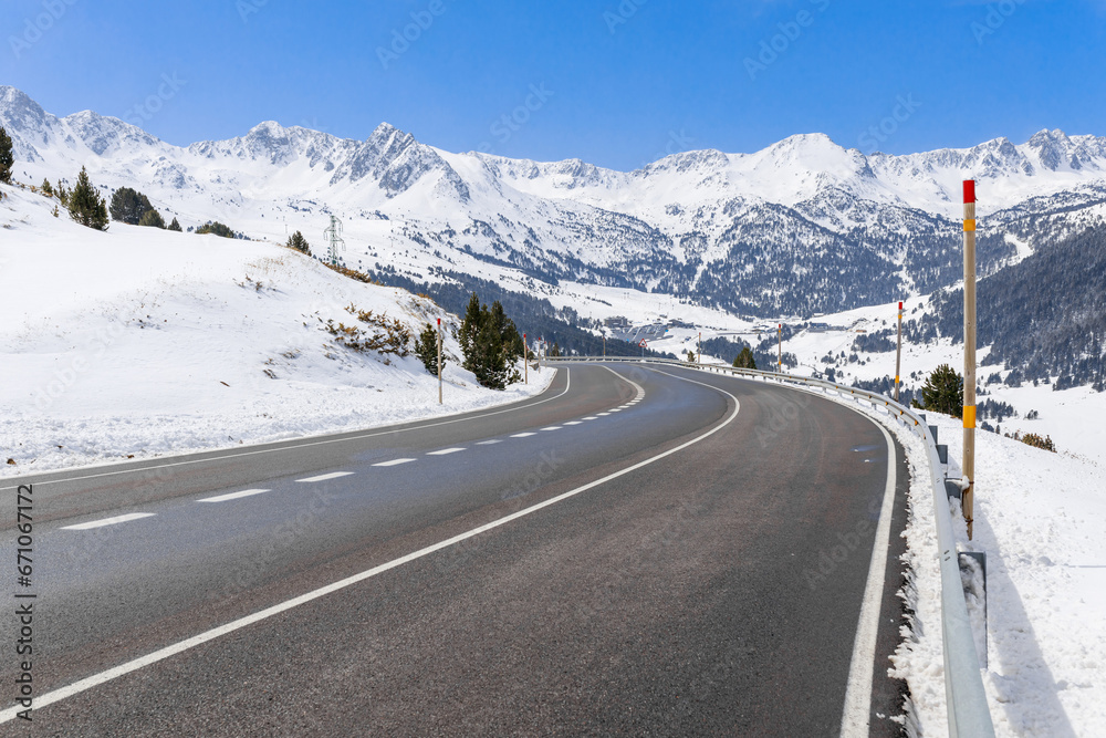Winter snow landscape mountain view in Andorra, Europe