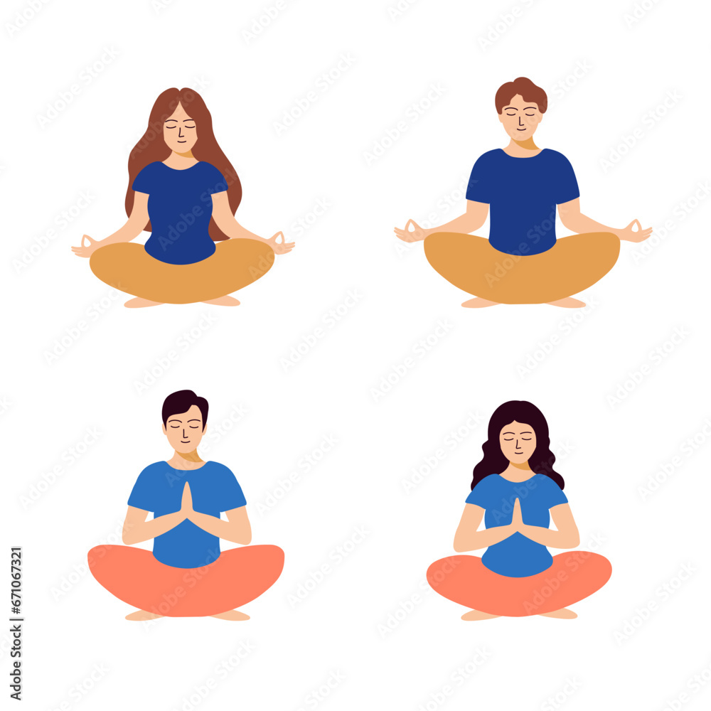 Meditating women and men. Concept illustration for yoga, meditation, mental health
Meditating women and men. Concept illustration for yoga, meditation, mental health