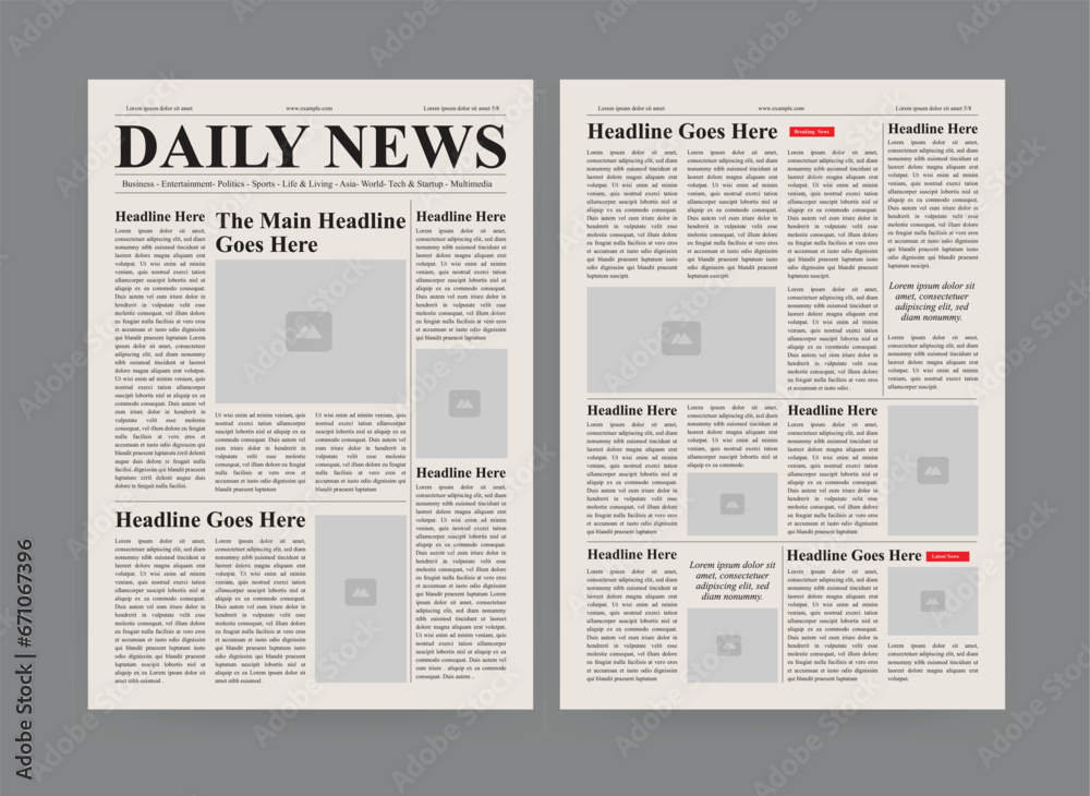 Newspaper template and classic daily newspaper layout Stock Vector