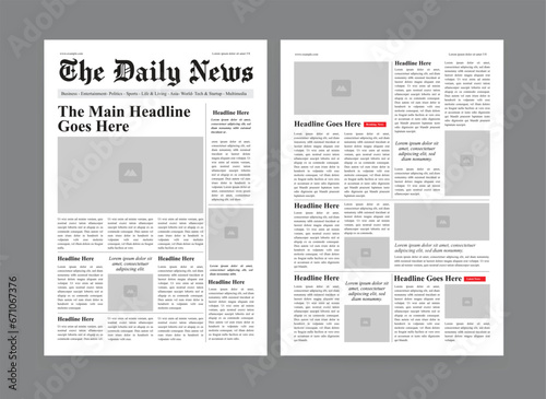 Newspaper template the daily newspaper with text and picture placeholder