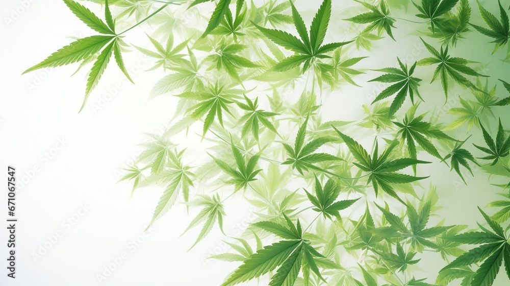 a bunch of green leaves that are in the air with a sky background. generative ai a bunch of green leaves that are in the air with a sky background. generative ai