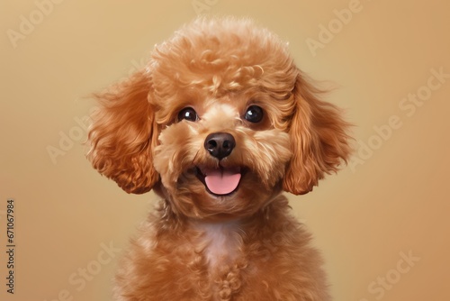 Portrait photo of dog, poodle, pastel background