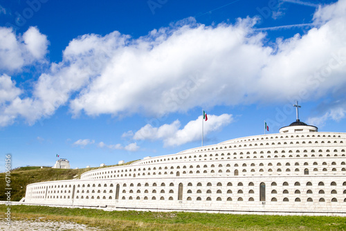 War memorial building view. Mount Grappa, Italy