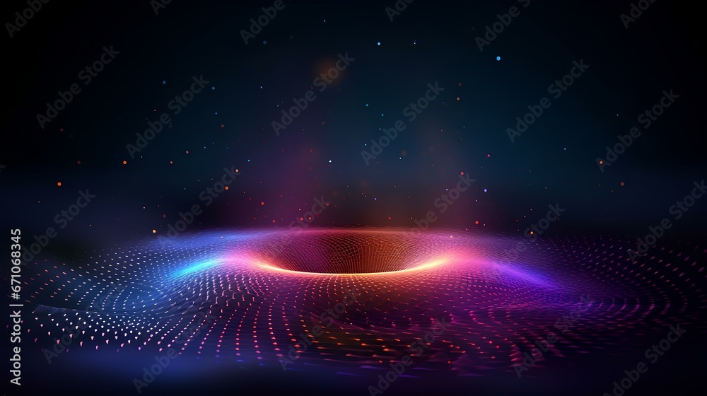 Abstract background with dynamic particles, circular grid pattern  - obrazy, fototapety, plakaty 