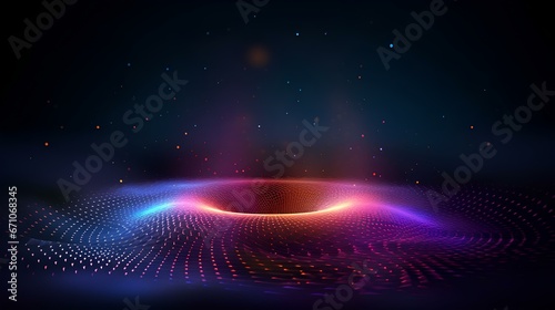 Abstract background with dynamic particles, circular grid pattern  photo
