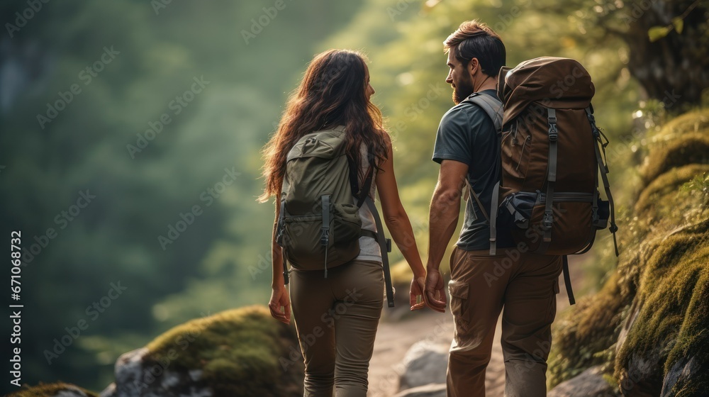 photograph of Couple trekking together.