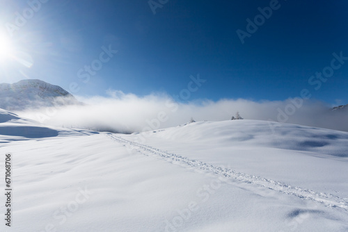 Snowy alpine landscape. Italian alps winter panorama © elleonzebon