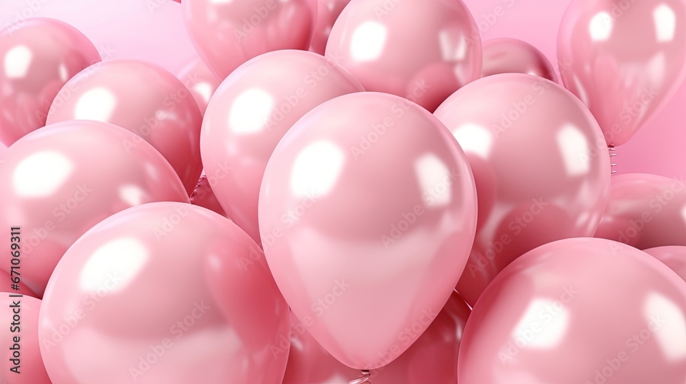  a large group of pink balloons floating in the air on a pink background.  generative ai