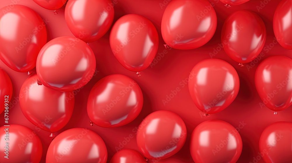 a bunch of red balloons floating on a red surface with water droplets. generative ai a bunch of red balloons floating on a red surface with water droplets. generative ai