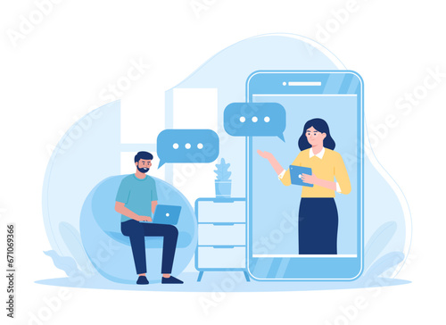 Customer support assistance and feedback for clients concept flat illustration