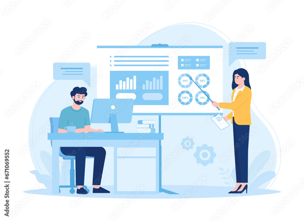 Consult each other on work projects concept flat illustration