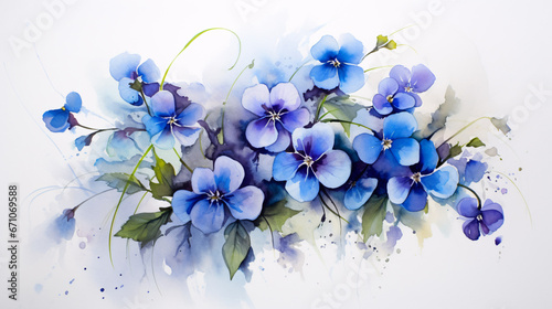 Colorful Watercolor Violets in Blue and Purple, Perfect for Inviting Greeting Cards and Delicate Home Decor.
