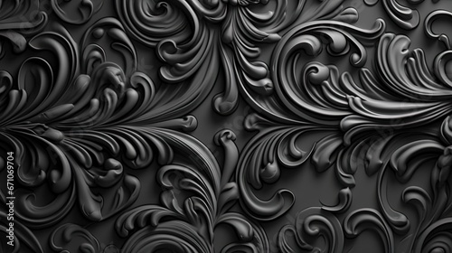  a black and white photo of a wall with swirls. generative ai
