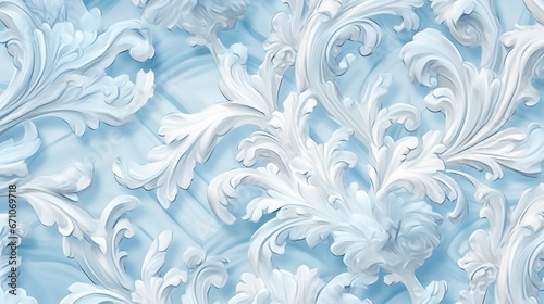  a blue and white wallpaper with white swirls on it. generative ai