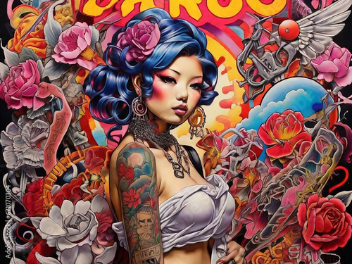 Tattoo convention in tokio colorful poster photo