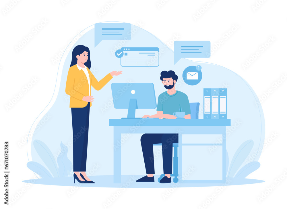 Customer service worker concept flat illustration Customer service worker concept flat illustration