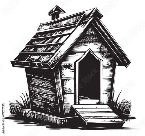 Dog house sketch, hand drawn in doodle style illustration