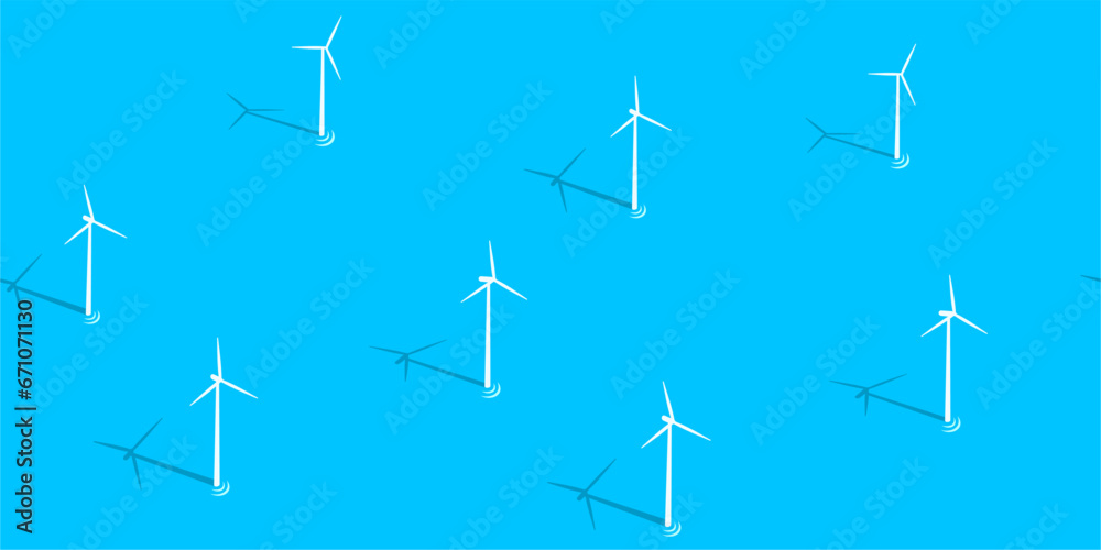 Seamless Flat Abstract Ocean With Wind Turbines Vector Illustration Background Template Seamless Flat Abstract Ocean With Wind Turbines Vector Illustration Background Template