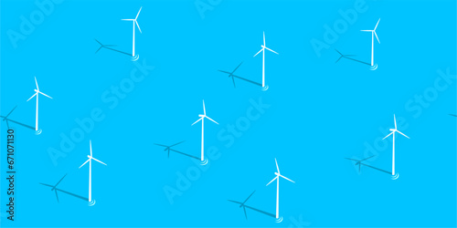 Seamless Flat Abstract Ocean With Wind Turbines Vector Illustration Background Template