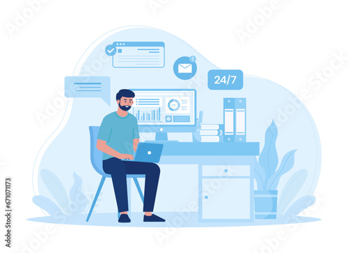 Male customer support concept flat illustration