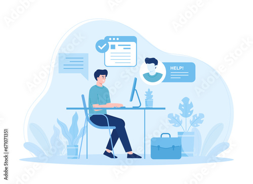 Male customer support concept flat illustration