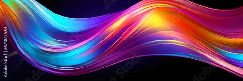 3d abstract wallpaper. Liquid metal rainbow waves banner. Three dimensional rainbow colored swirls background