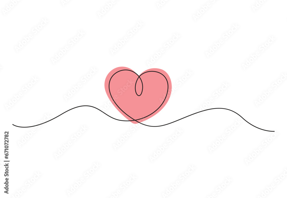 Fototapeta premium Heart icon continuous one line drawing minimalism concept of love. Isolated on white background vector illustration. Pro vector. 