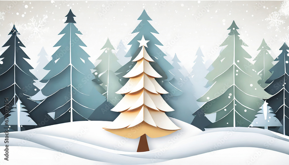 Obraz premium Christmas Tree in a Snowy Field