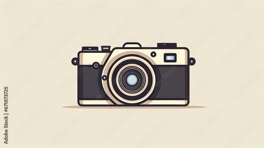  a camera with a lens on a beige background with a shadow.  generative ai