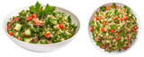 Collection of two tabouli salads with parsley and bulgur isolated on white background