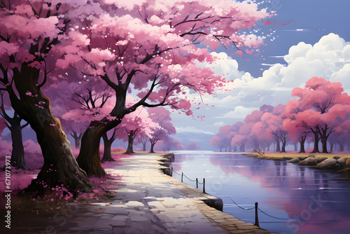 Amazing Japanese sakura blossoms  beautiful pink blooming cherry trees generated AI