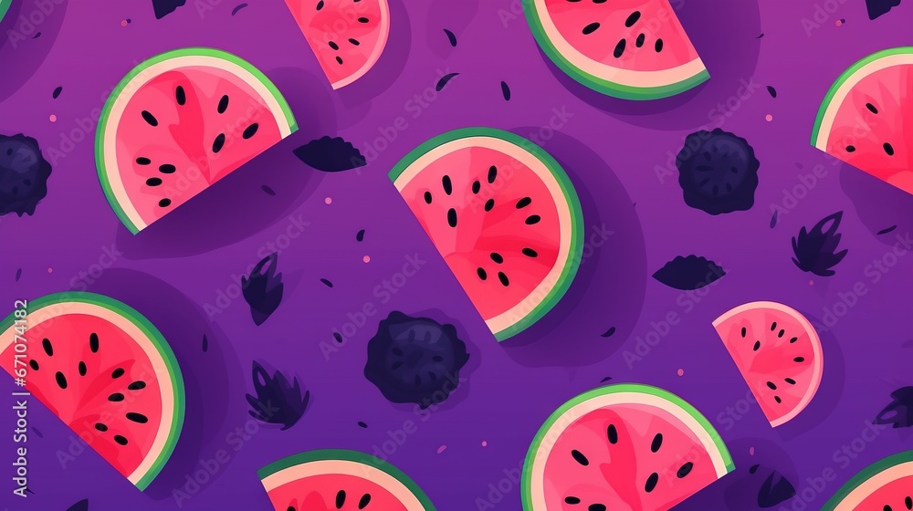a bunch of watermelon slices on a purple background. generative ai a bunch of watermelon slices on a purple background. generative ai
