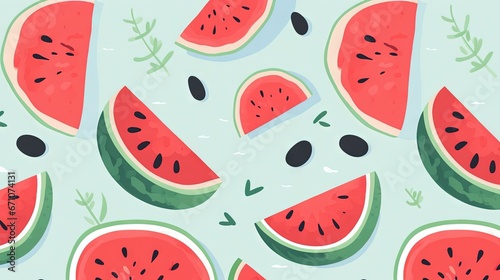  a watermelon pattern with slices of watermelon. generative ai