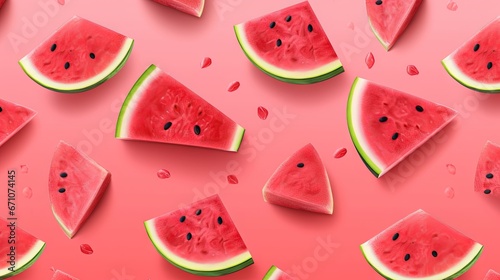 a bunch of watermelon slices on a pink background.  generative ai