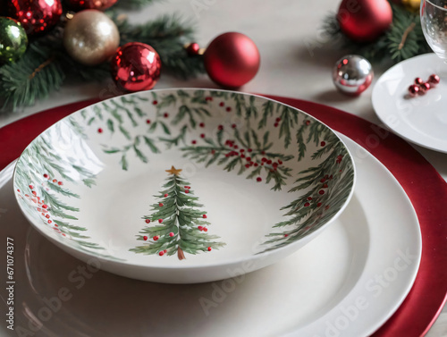 Christmas Table Setting With Red And Green Decorations