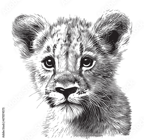 Little Lion cub face hand drawn sketch in doodle style illustration © BigJoy