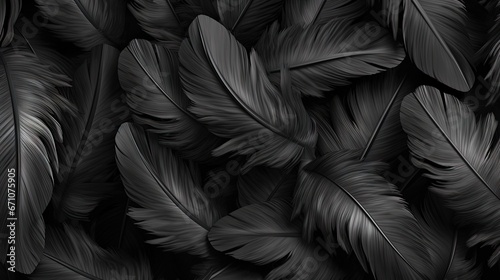  a black and white photo of a bunch of feathers on a black background. generative ai