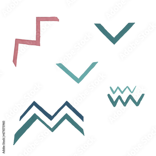 Zigzag. Gouache illustration. Isolated objects on a white background.