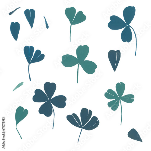 Clover leaves. Gouache illustration. Isolated objects on a white background.