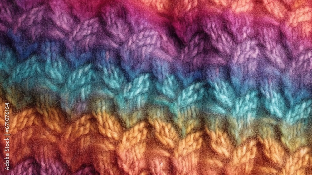  a close up of a multicolored crocheted blanket.  generative ai