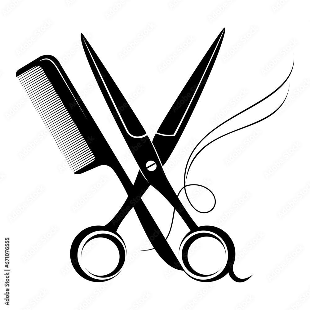 scissors and comb vector - obrazy, fototapety, plakaty 