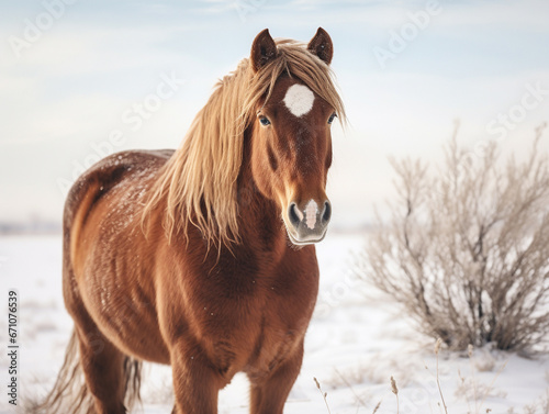 A Photo of a Horse in a Winter Setting