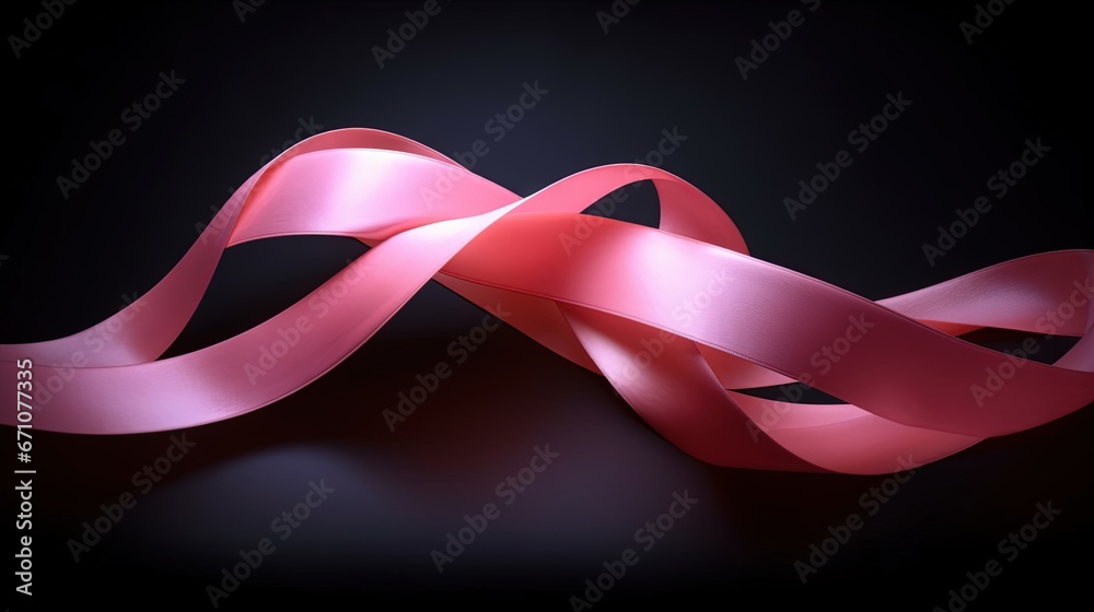 a pink ribbon on a black background with room for text. generative ai a pink ribbon on a black background with room for text. generative ai