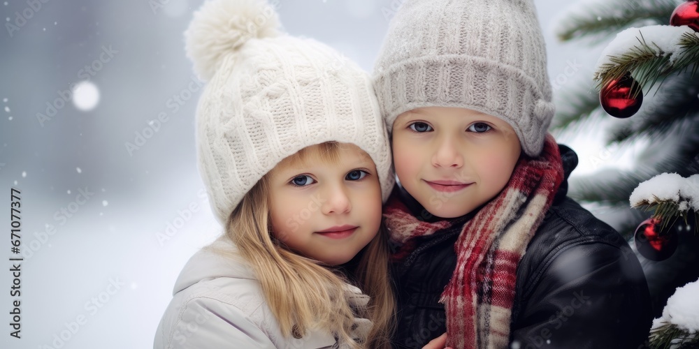 Christmas children. Little children on Christmas holiday in winter season