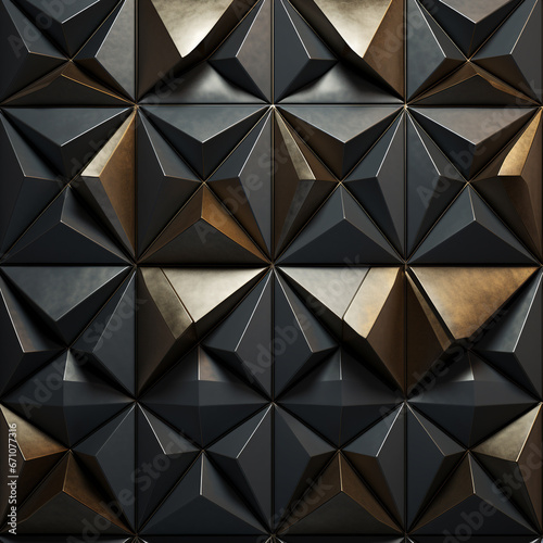Metal embossed textures, geometric, 3D shading, 3d geometric tile pattern, elevattion view, precious metal colours, high tecnology molted metal pattern.